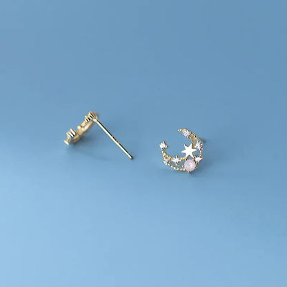 Aretes Luna y Estrella Brillantes