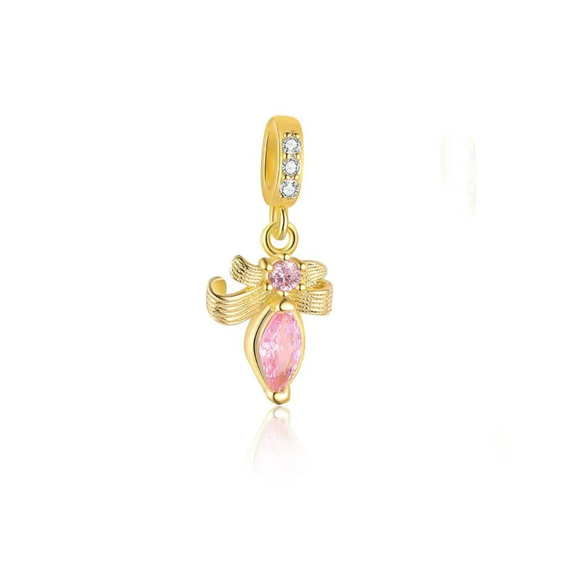 Dije Corazón Rojo y Moño con Zirconias Rosas