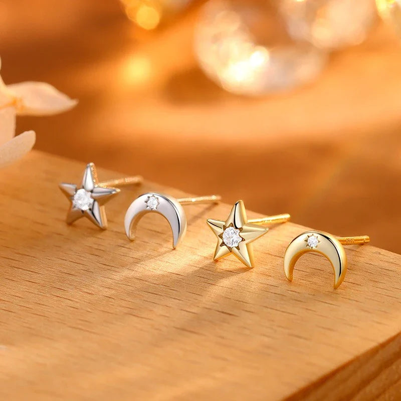 Aretes Estrella y Luna con Zirconia Redonda
