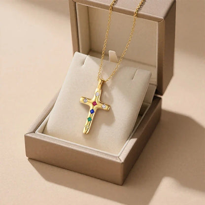 Collar Cruz con Zirconias de Colores