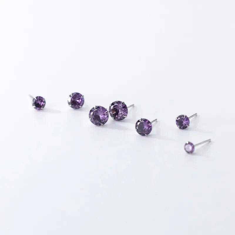 Aretes Solitario de Zirconia Morada