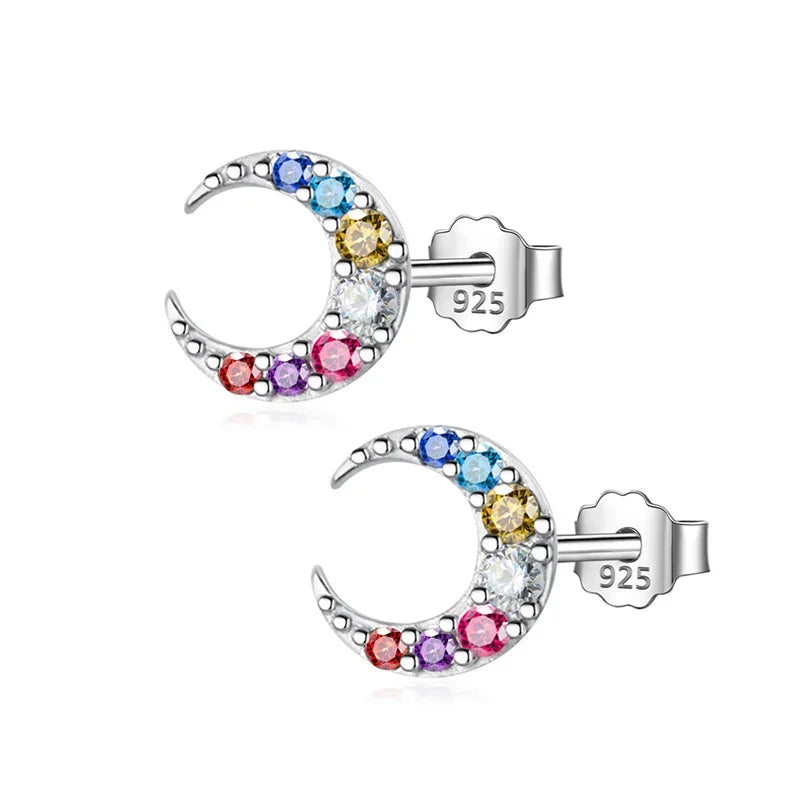 Aretes Mini Luna con Zirconias de Color