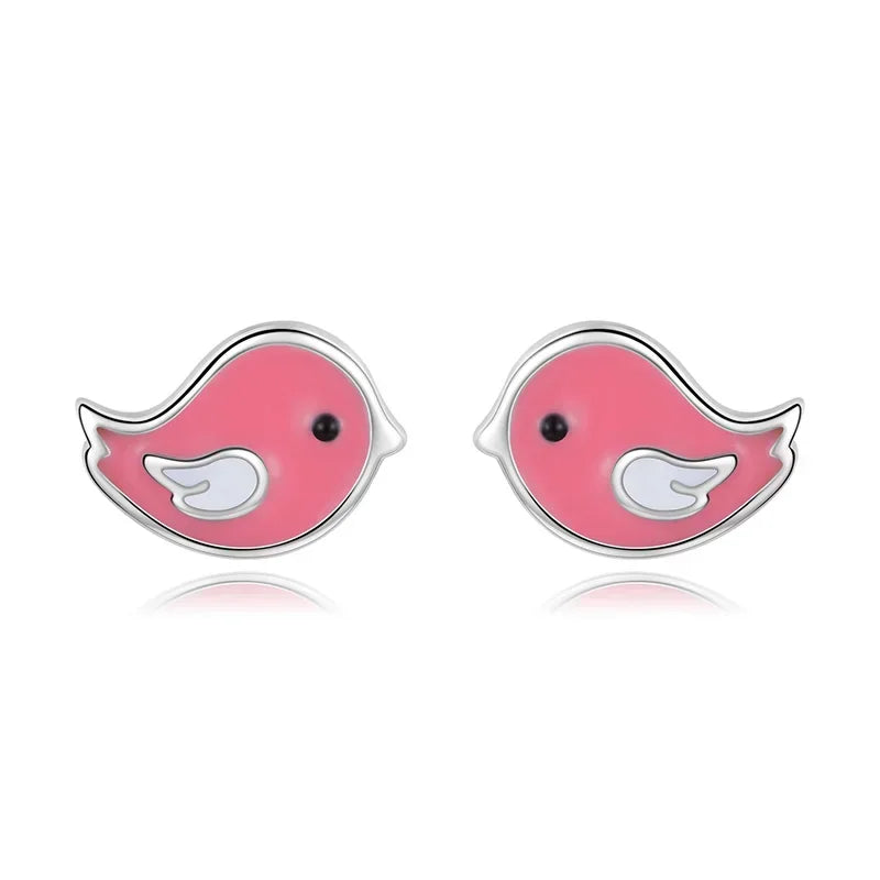 Aretes Pajaritos Rosas Esmaltados