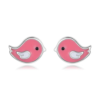 Aretes Pajaritos Rosas Esmaltados