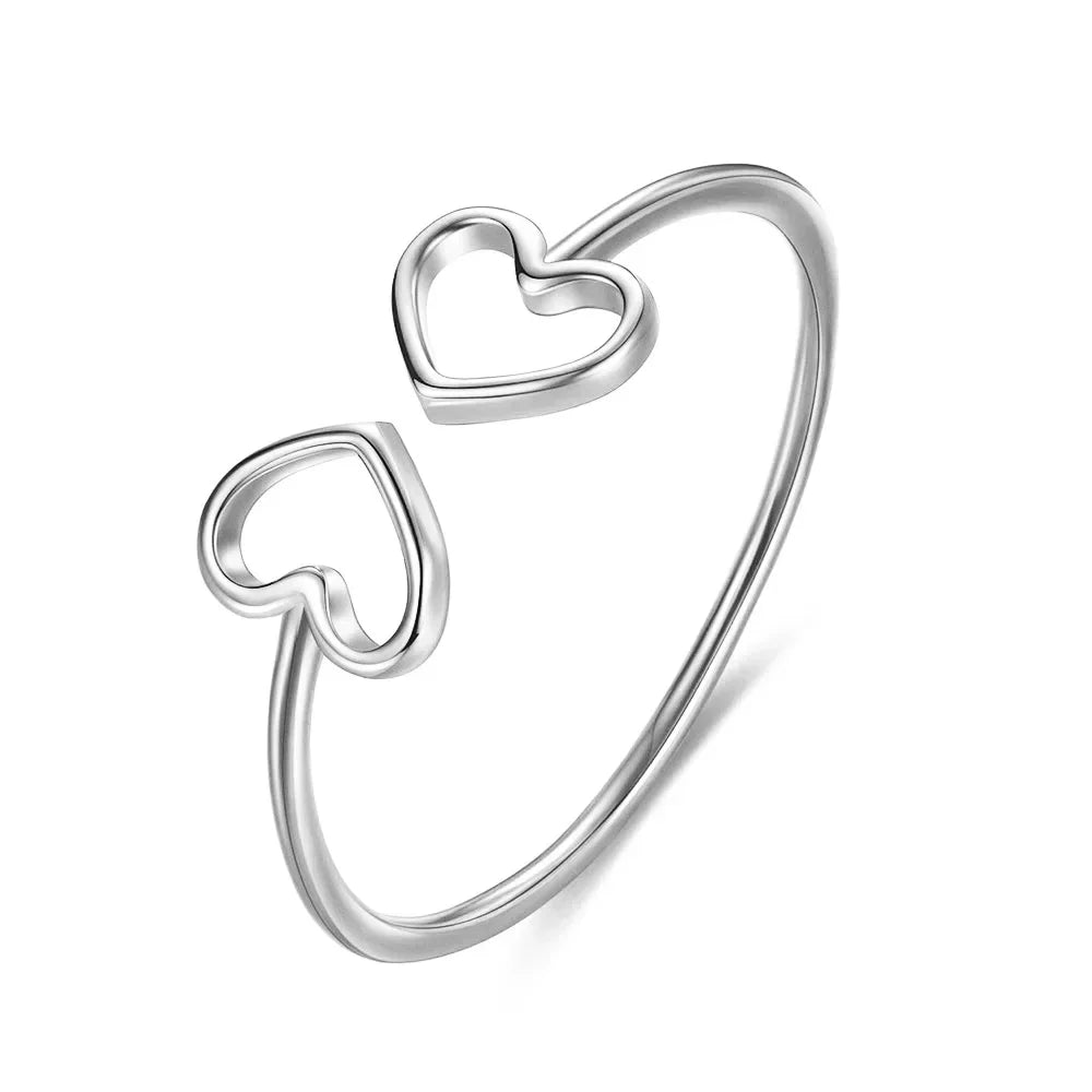 Anillo Abierto Corazón Calado en Dos Tonos