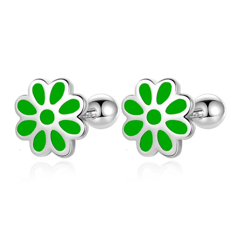 Aretes Flor Esmaltada con Cierre de Rosca