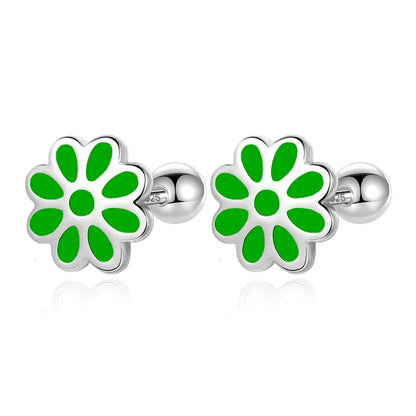 Aretes Flor Esmaltada con Cierre de Rosca