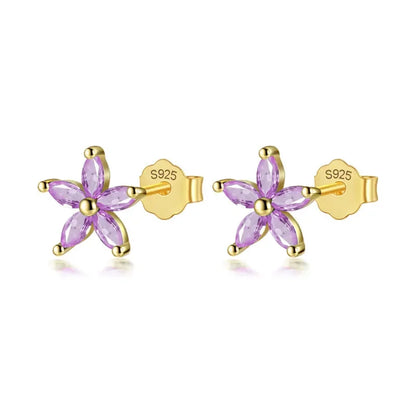 Aretes Flor con Zirconias de Color