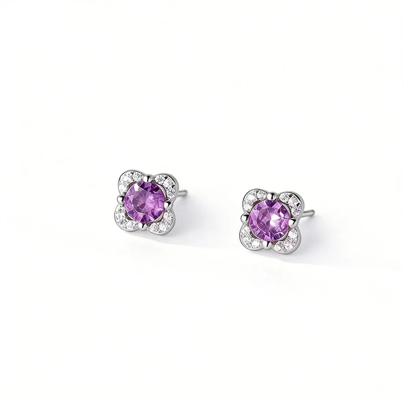 Aretes Flor con Zirconias Moradas