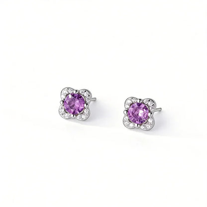 Aretes Flor con Zirconias Moradas