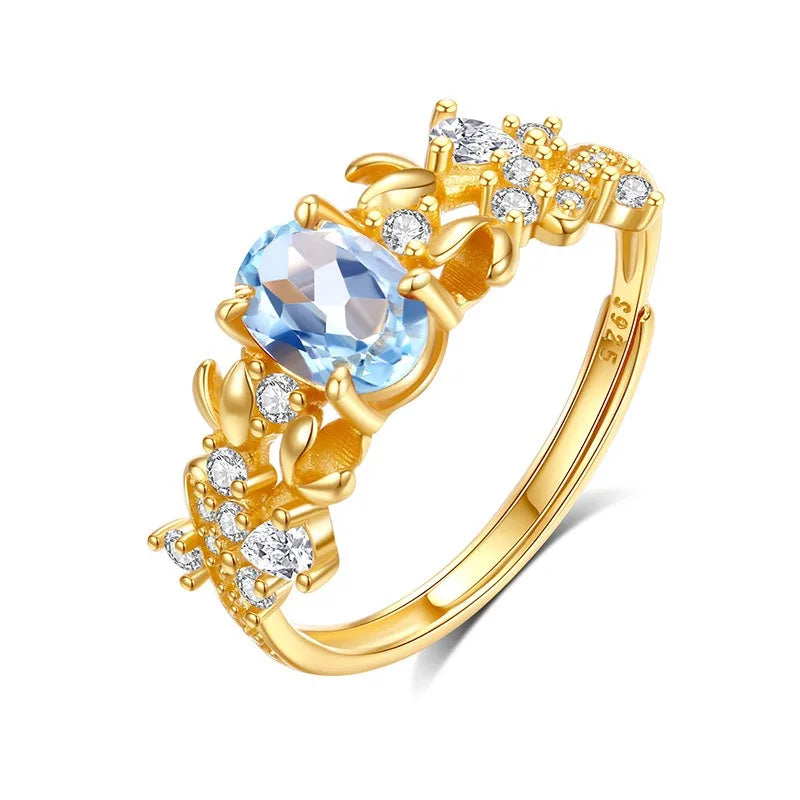 Anillo Flor con Cristal Natural Ajustable
