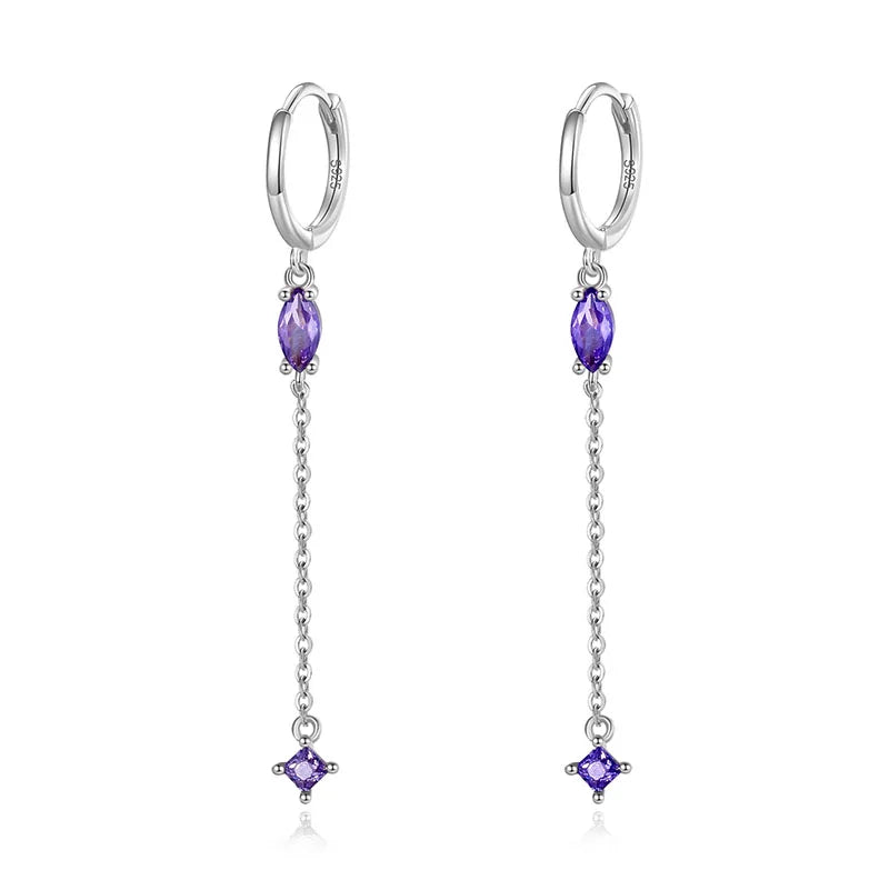 Arracadas con Borla de Cadenas y Zirconia de Color
