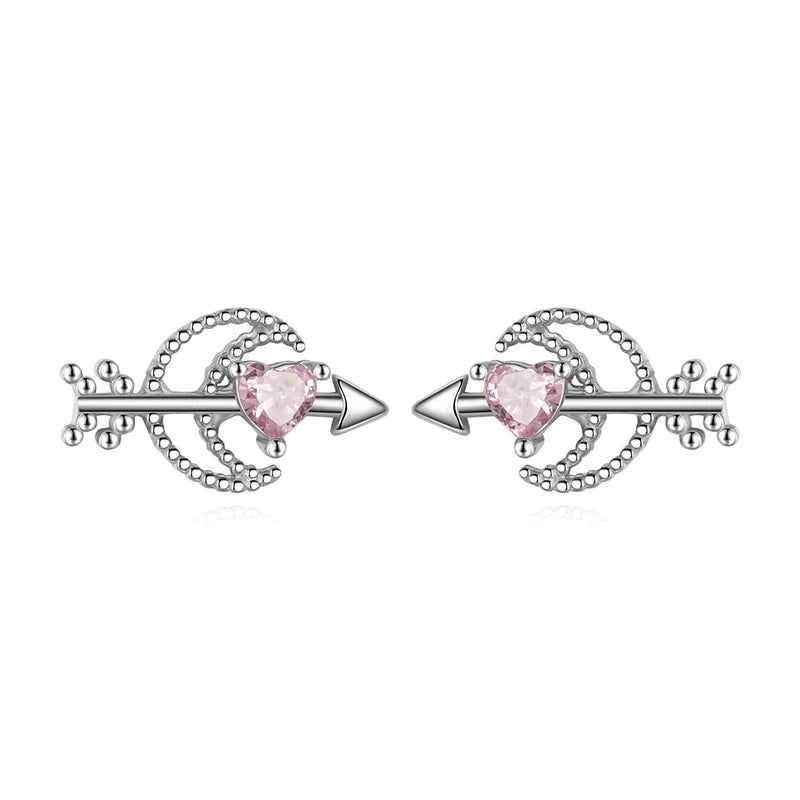 Aretes Corazón y Luna con Zirconia