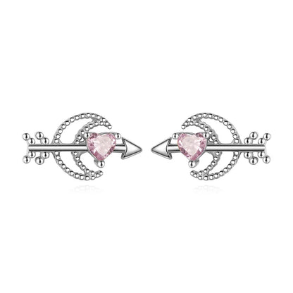 Aretes Corazón y Luna con Zirconia