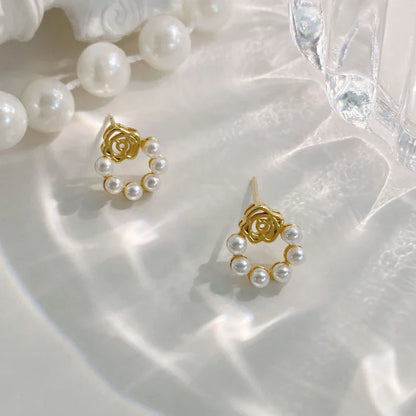 Aretes Rosa con Perla Vintage