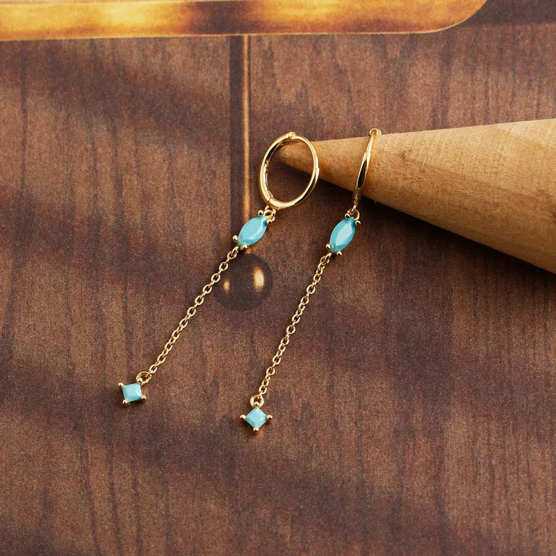 Arracadas con Borla de Cadenas y Zirconia de Color