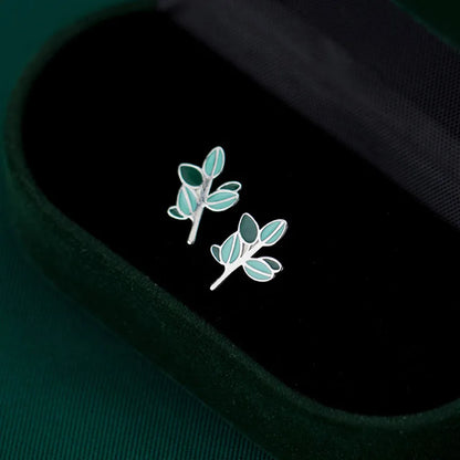 Aretes Hojas Esmaltadas Verdes