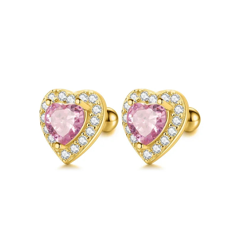 Aretes Corazón Rosa o Rojo con Zirconia