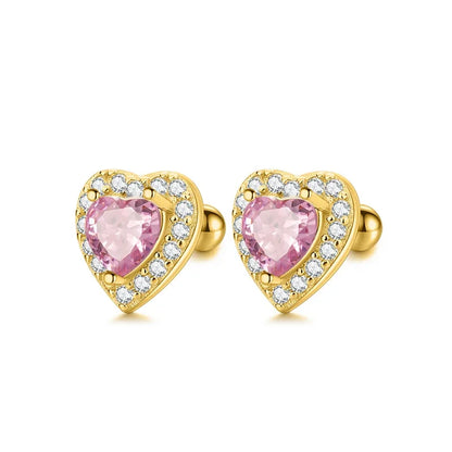 Aretes Corazón Rosa o Rojo con Zirconia