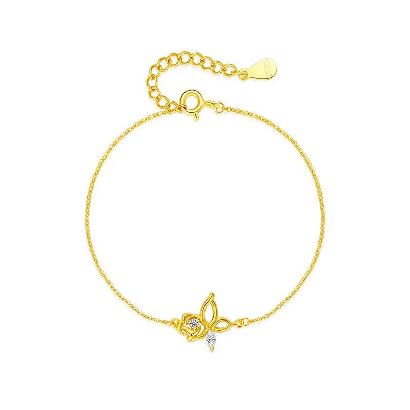 Collar o Pulsera Rosa y Mariposa con Zirconias