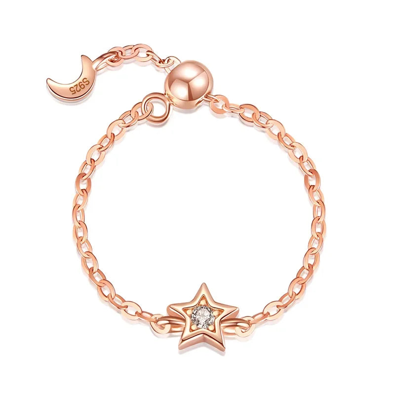 Anillo Cadena con Luna y Estrella