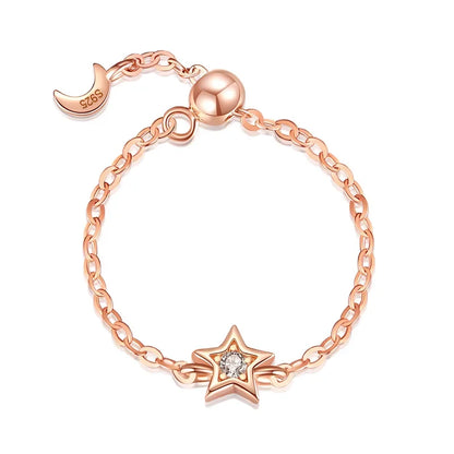 Anillo Cadena con Luna y Estrella