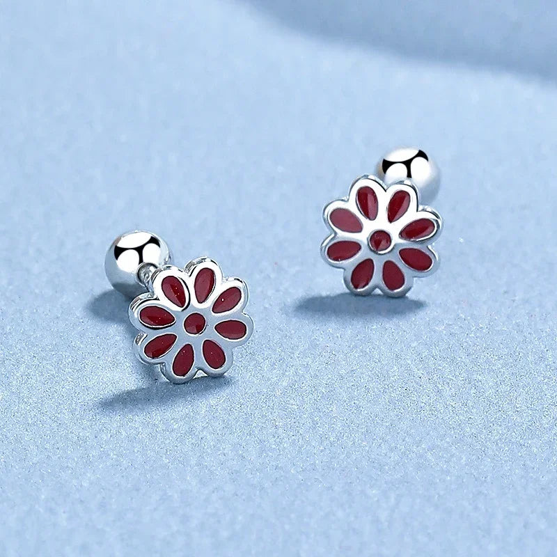 Aretes Flor Esmaltada con Cierre de Rosca