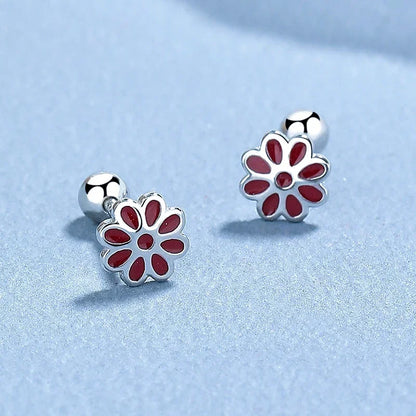 Aretes Flor Esmaltada con Cierre de Rosca