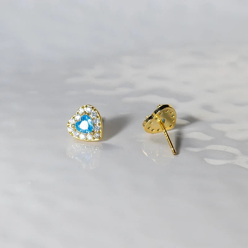 Aretes Corazón con Piedra Azul