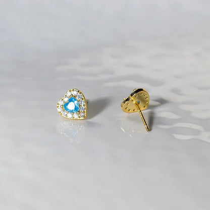 Aretes Corazón con Piedra Azul