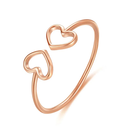 Anillo Abierto Corazón Calado en Dos Tonos