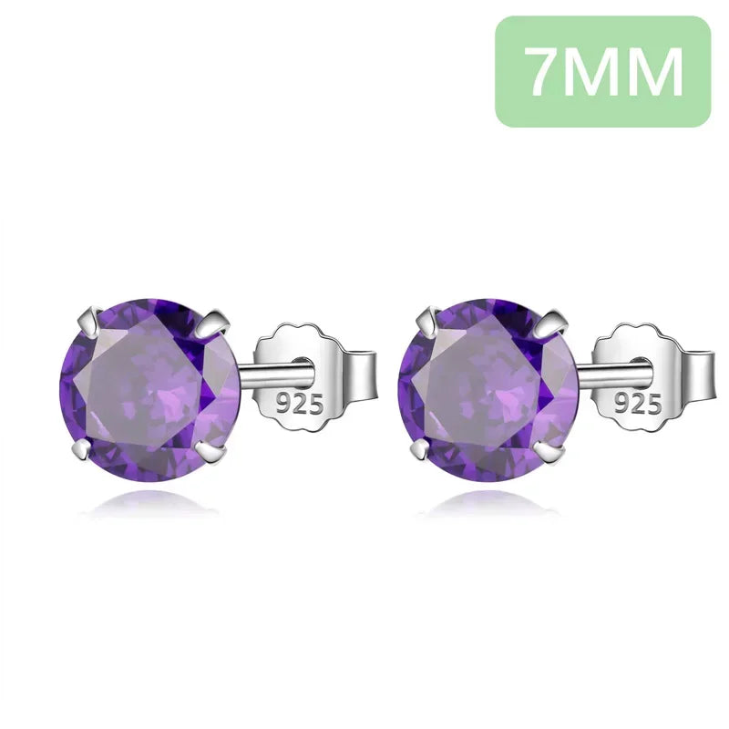 Aretes Solitario de Zirconia Morada