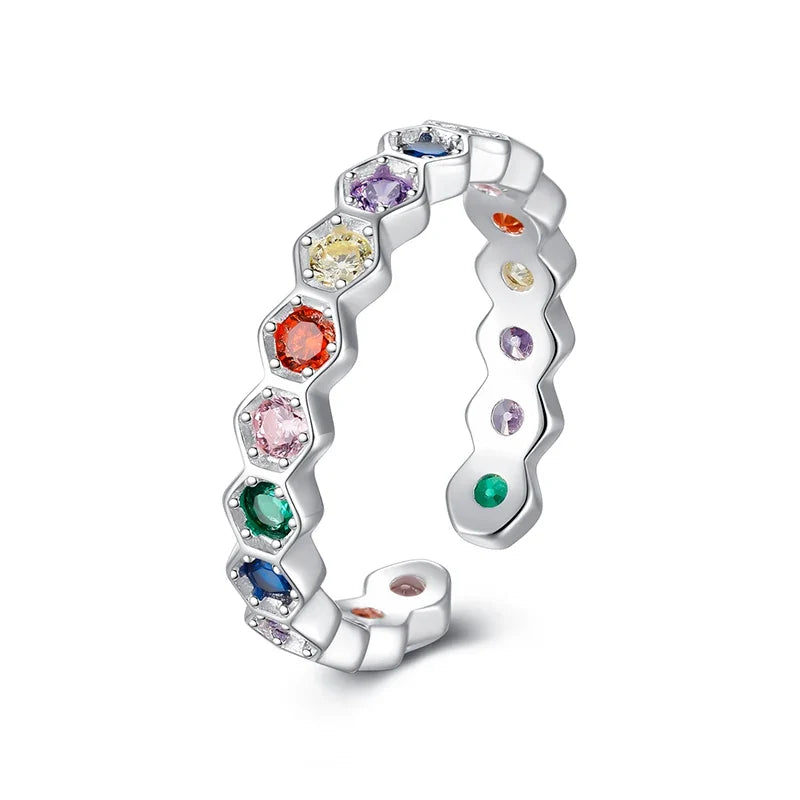 Anillo Abierto con Zirconias de Color
