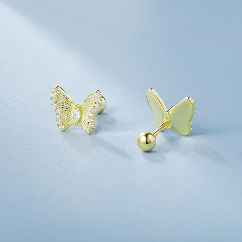 Aretes Mariposa con Zirconias y Cierre de Rosca