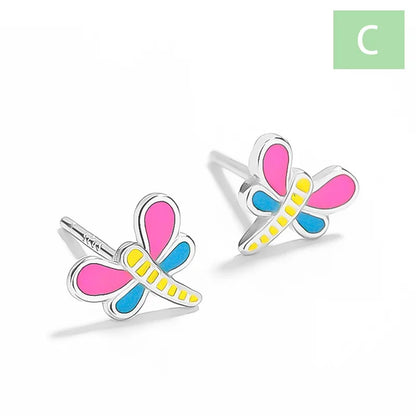 Aretes Esmaltados Pastelito, Panda y Libélula