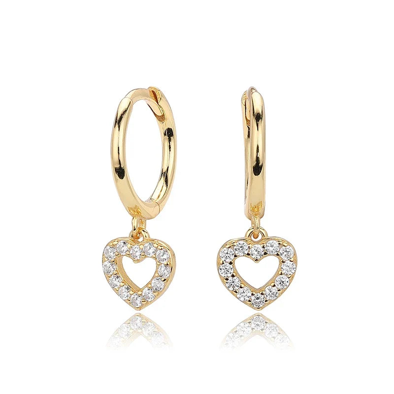 Aretes Colgantes Corazón con Zirconias