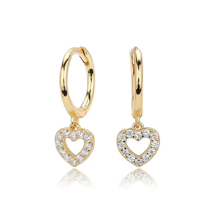 Aretes Colgantes Corazón con Zirconias