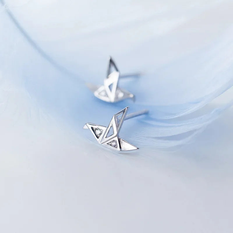 Aretes Grulla de Papel con Zirconia