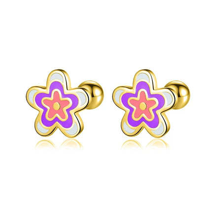 Aretes Flor Esmaltada Azul o Morada