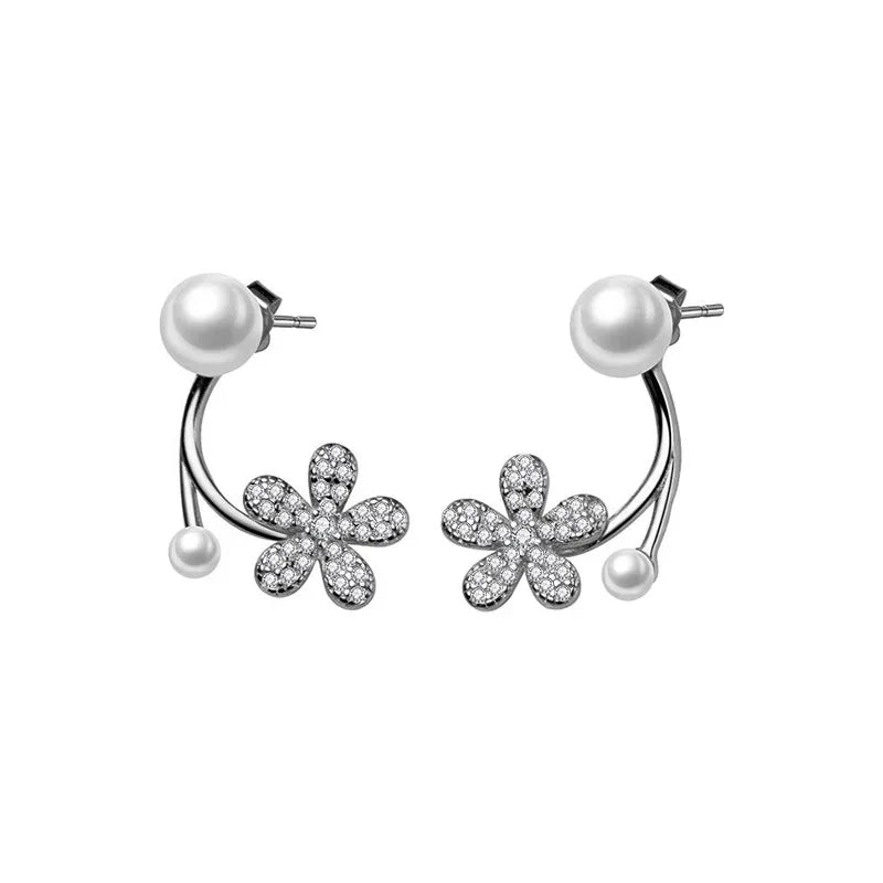 Aretes Flor con Perla y Zirconias