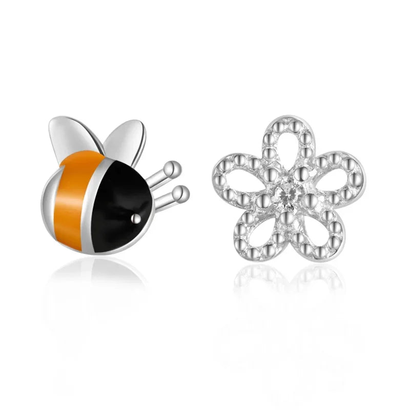 Aretes Abeja y Flor Asimétricos