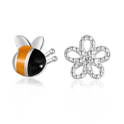 Aretes Abeja y Flor Asimétricos