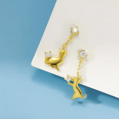 Aretes Asimétricos Gatitos con Zirconias