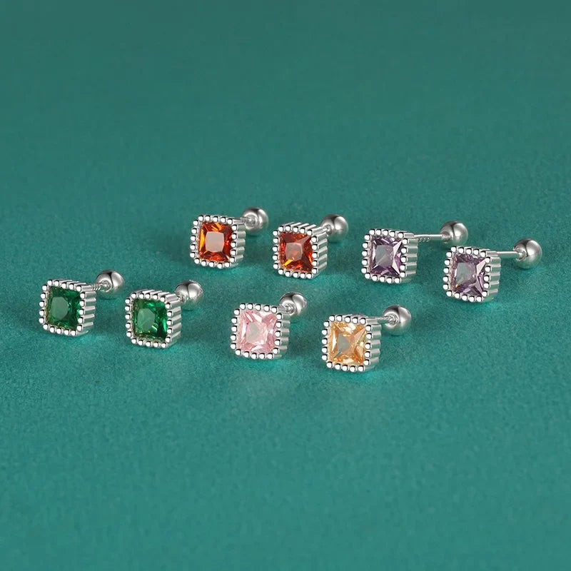 Aretes Cuadrados de Zirconia de Color