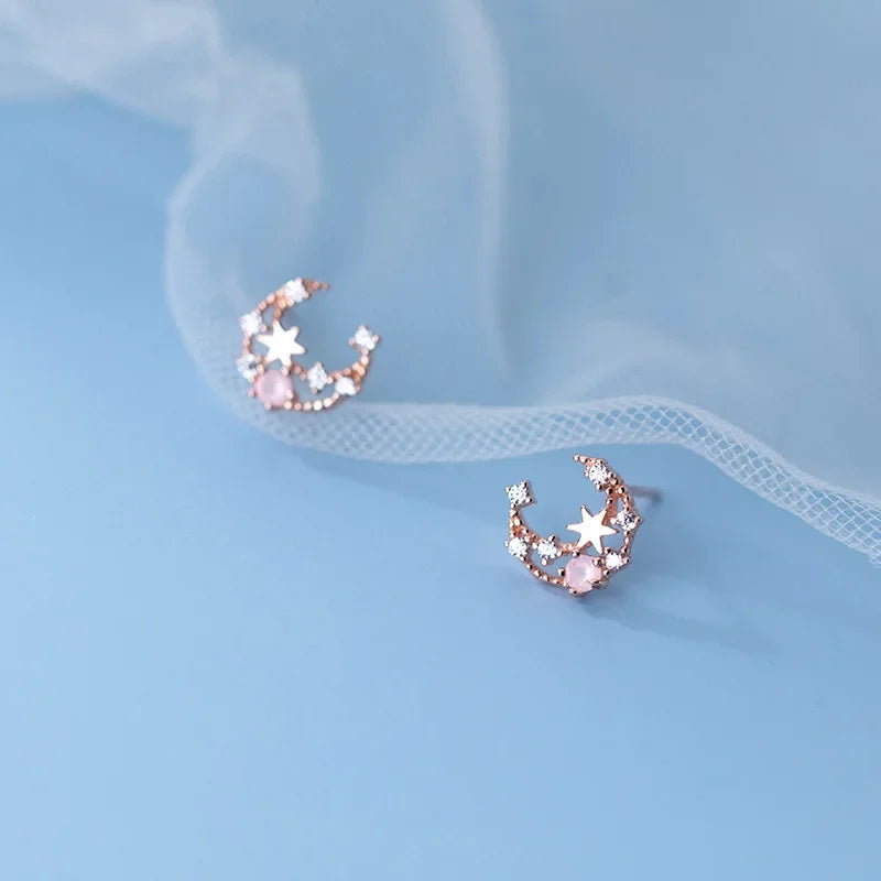 Aretes Luna y Estrella Brillantes