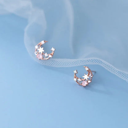 Aretes Luna y Estrella Brillantes