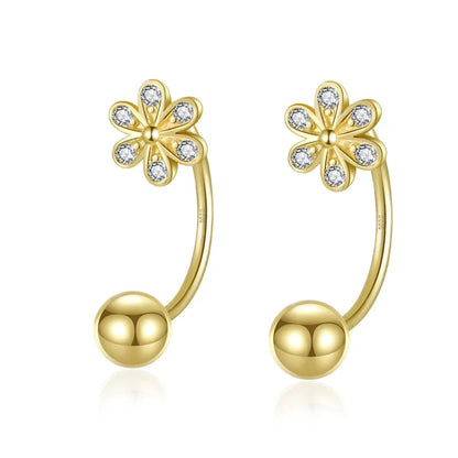 Aretes Flor Brillante con Cierre de Rosca