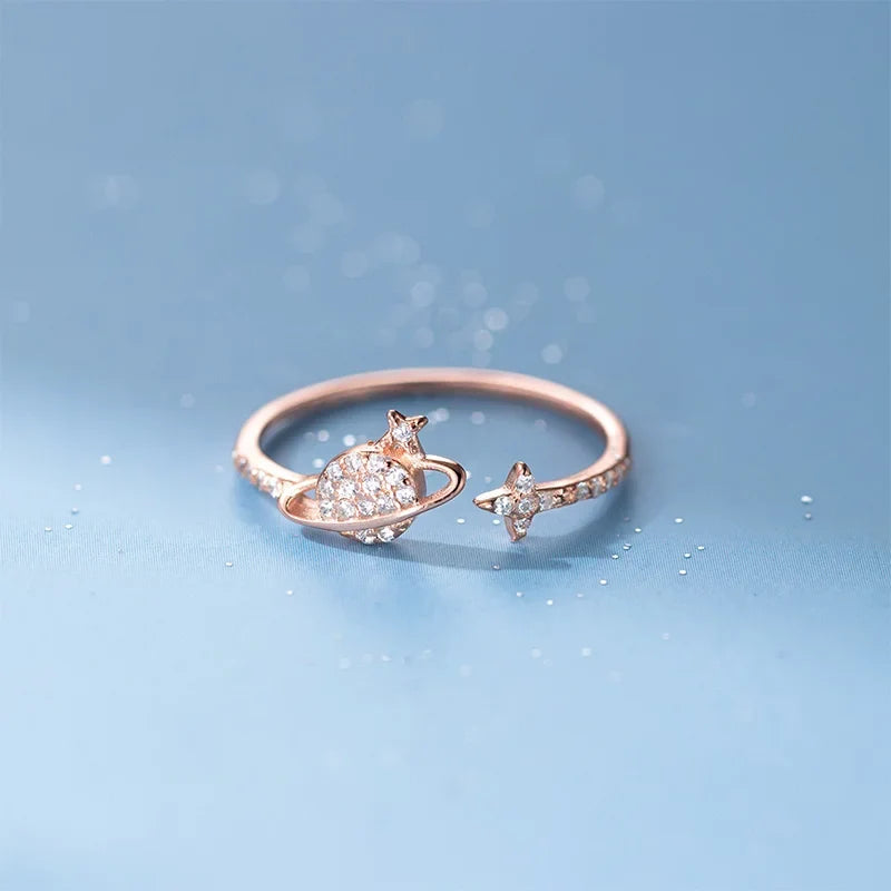 Anillo Abierto Planeta con Zirconias