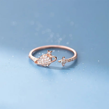 Anillo Abierto Planeta con Zirconias