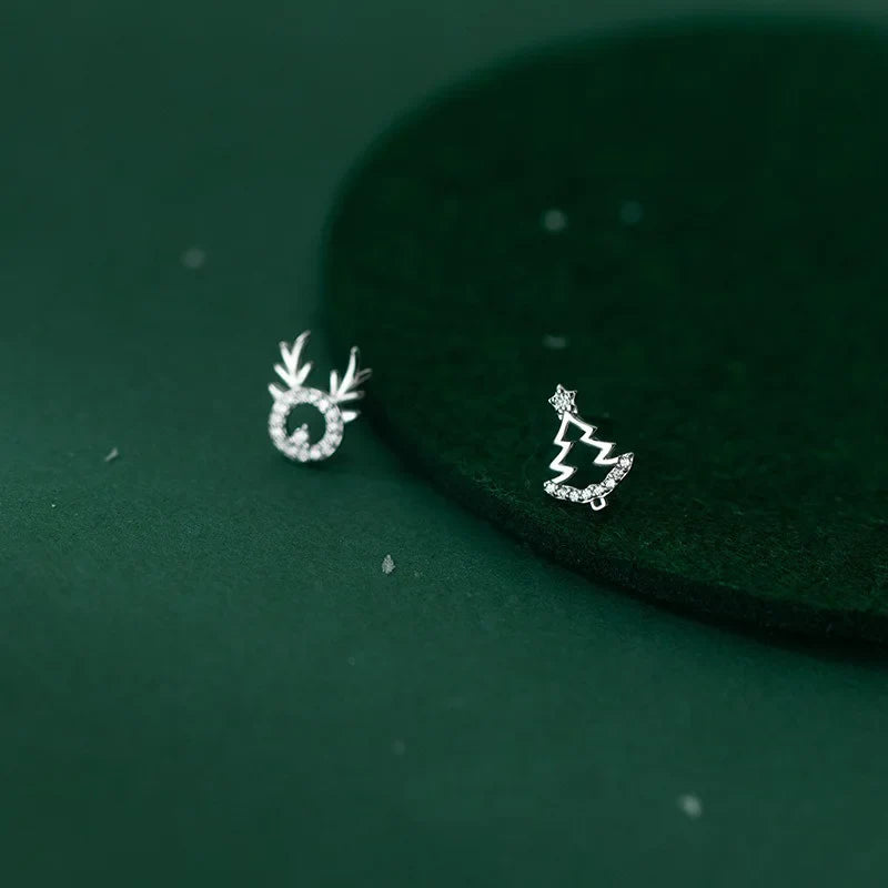 Aretes Asimétricos Reno y Árbol de Navidad